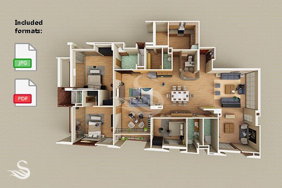 3D Bedroom Apartment Floor Plan