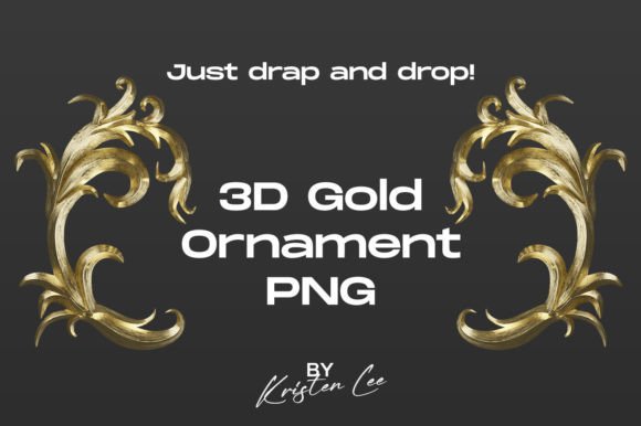 3D Gold Vintage Ornament PNG Overlay