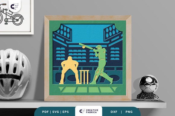 Cricket Game 3D Shadow Box Paper Cut