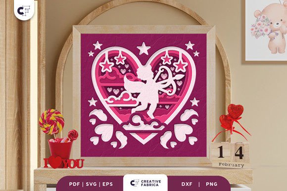 Cupid with Arrow of Love 3D Shadow Box
