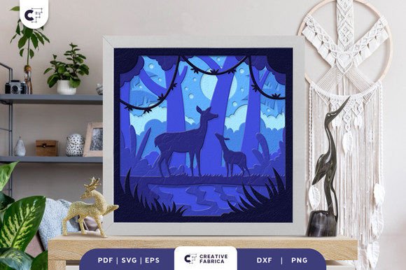 Deer Mom and Baby 3D Shadow Box