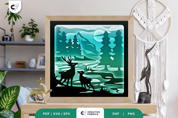 Deer Mom and Baby 3D Shadow Box Papercut