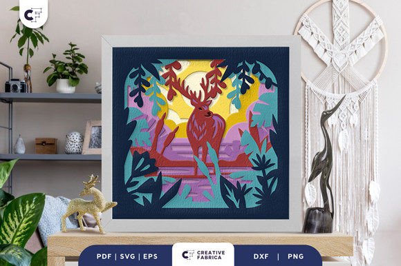 Deer on the Wetland 3D Shadow Box