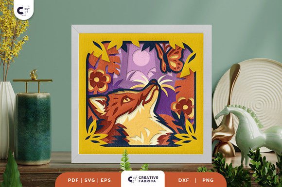 Discover the Beauty of Fox and Butterfly 3D Shadow Box SVG