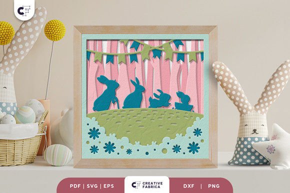 Easter Bunny Family 3D Shadow Box