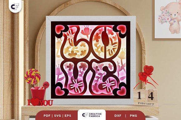 Floral LOVE 3D Shadow Box Paper Cut