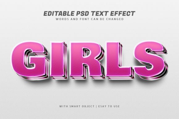 Girls 3d Pink Style Text Effect Editable