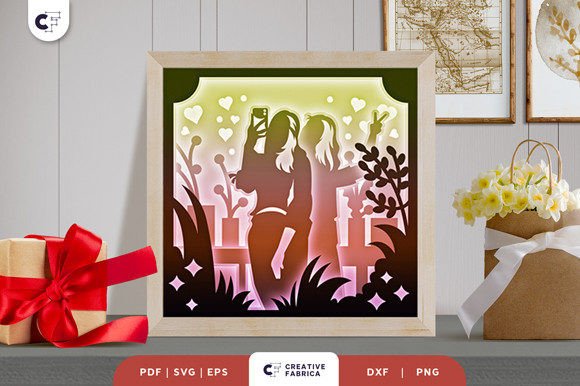 Girls Taking a Selfie 3D Paper Cut