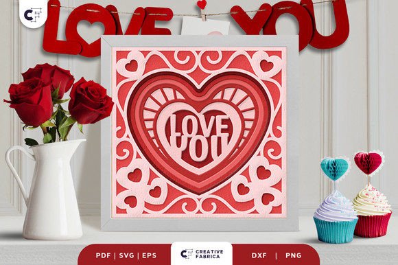 Love You Heart Shape 3D Shadow Box SVG for Creative Projects