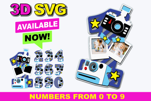 Photography Camera Numbers 3D SVG