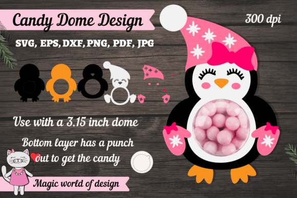 Pink Penguin Girl Candy Dome 3D SVG