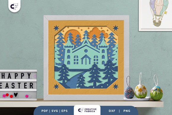 Winter Church 3D Shadow Box Paper Cut